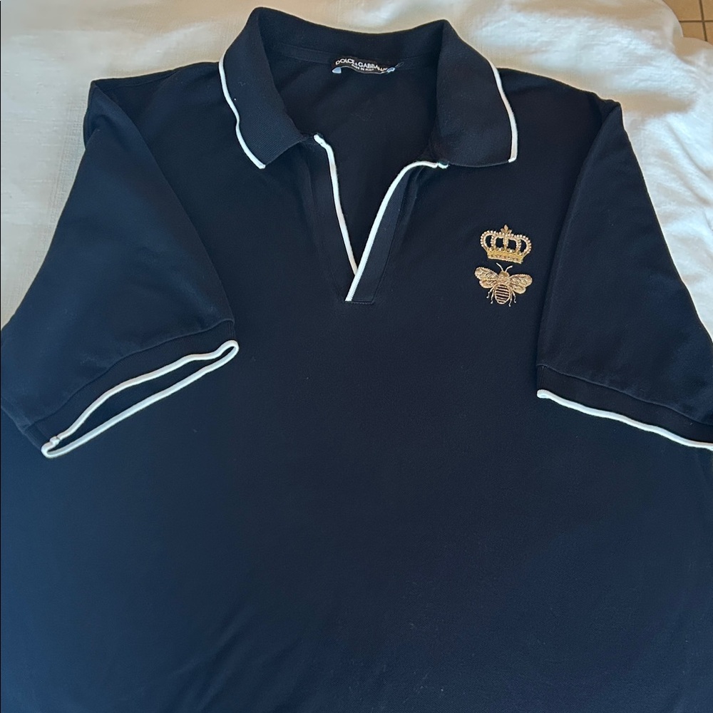 Dolce & Gabbana Black Polo with Crown and Bee embroidery